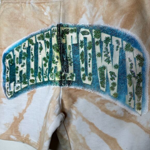 Chinatown Market Beige Tie Dye Island Arc SweatShorts Side and Back Pocket S - Picture 4 of 13